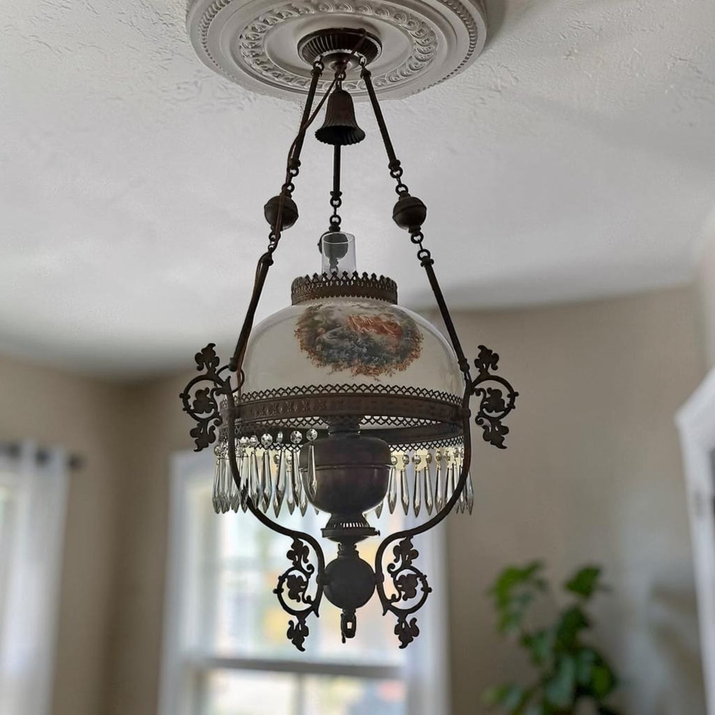 Antique 1880s Hanging Lamp Electrified 