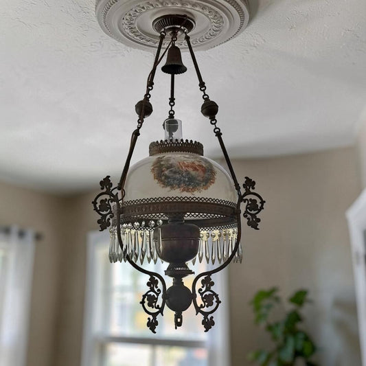 Antique 1880s Hanging Lamp Electrified 