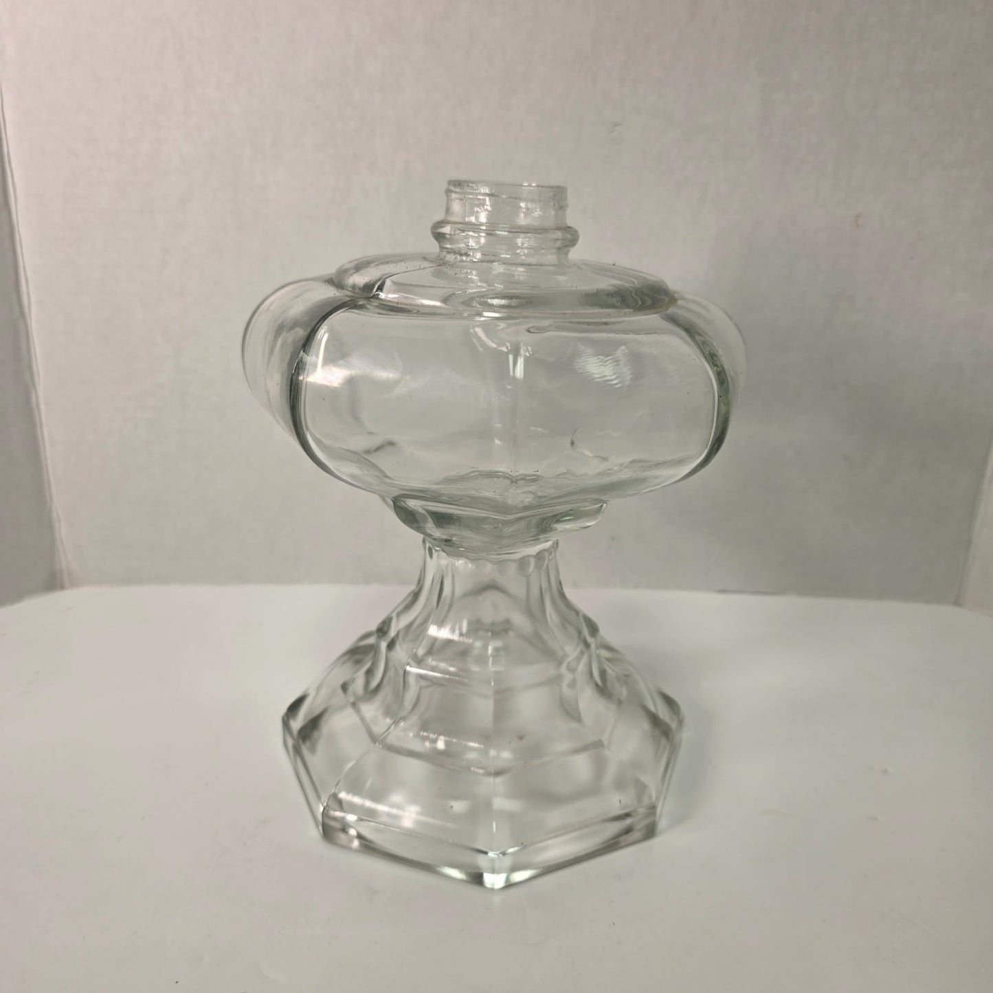 Vintage Hexagon Glass Oil Lamp Font 8.5”