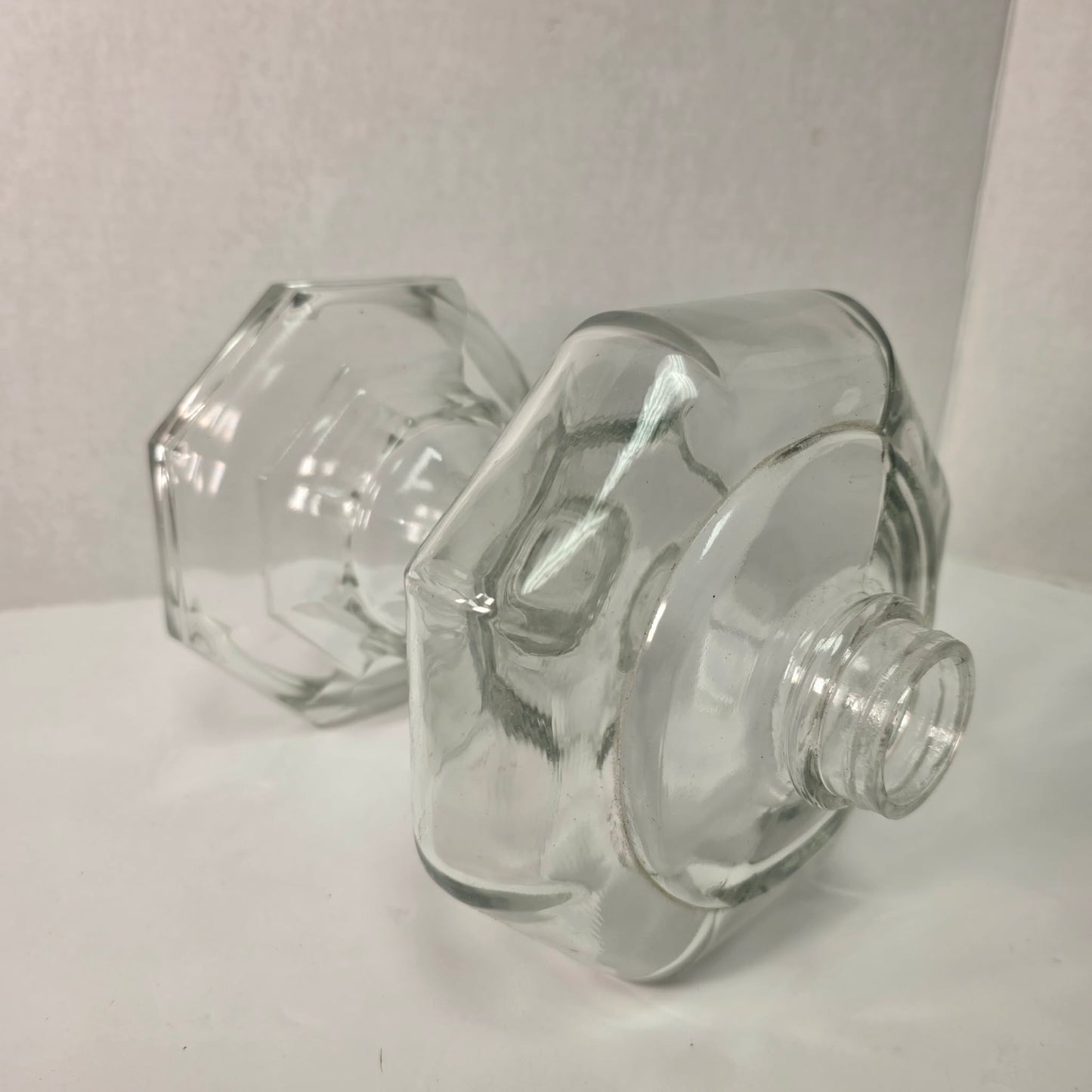Vintage Hexagon Glass Oil Lamp Font 8.5”