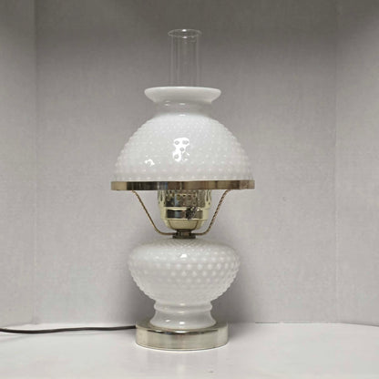 Classic white milk glass hobnail Gone with the Wind hurricane lamps—available individually or purchase both for a beautiful matching pair.