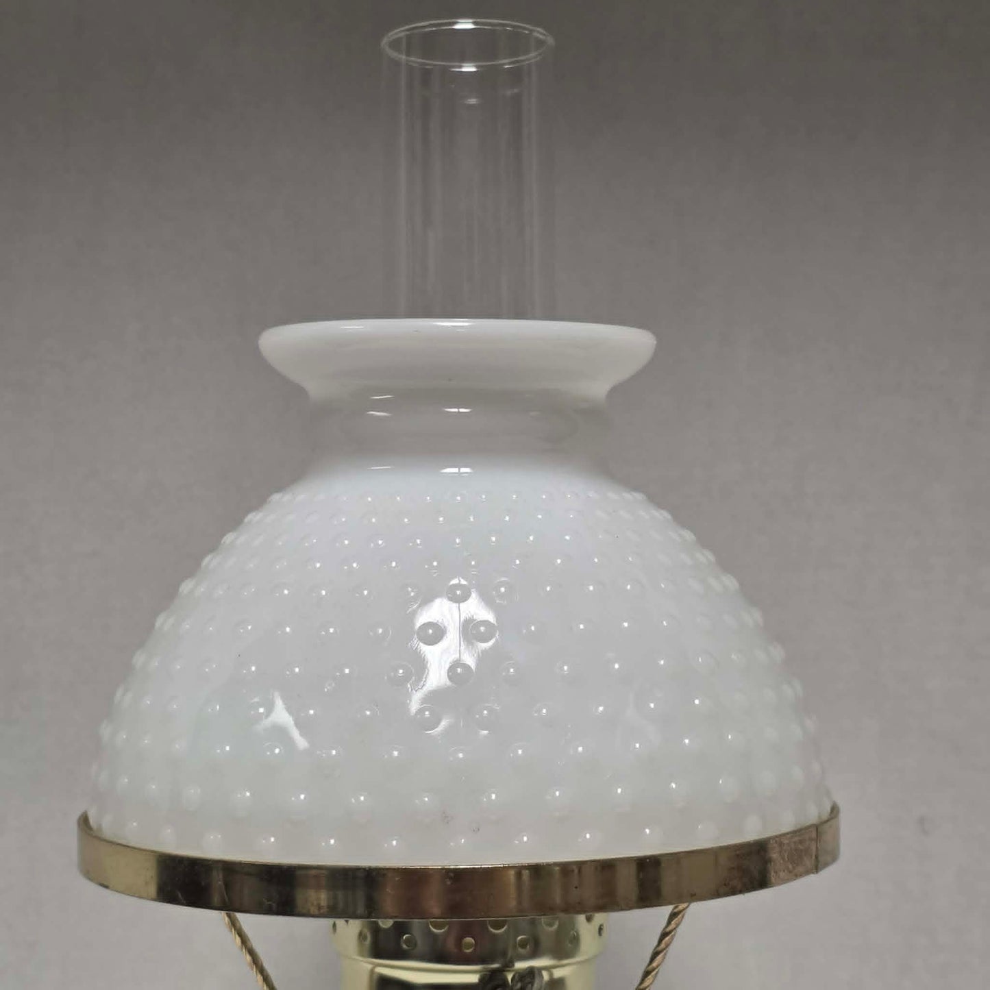 Classic white milk glass hobnail Gone with the Wind hurricane lamps—available individually or purchase both for a beautiful matching pair.