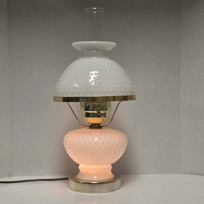 Classic white milk glass hobnail Gone with the Wind hurricane lamps—available individually or purchase both for a beautiful matching pair.