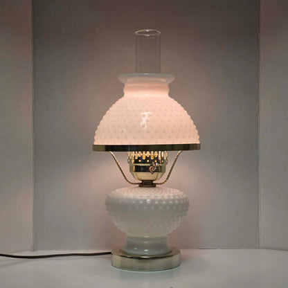 Classic white milk glass hobnail Gone with the Wind hurricane lamps—available individually or purchase both for a beautiful matching pair.