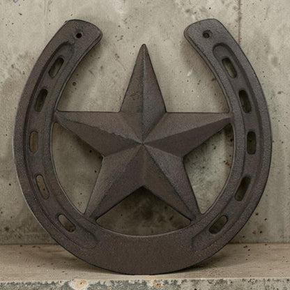 Rustic Cast Iron Texas Star Horseshoe Wall Plaque