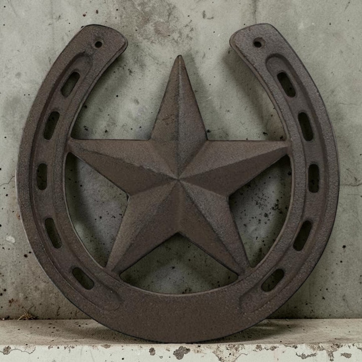 Rustic Cast Iron Texas Star Horseshoe Wall Plaque