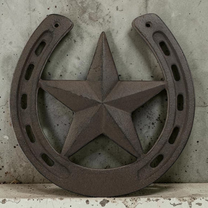 Rustic Cast Iron Texas Star Horseshoe Wall Plaque