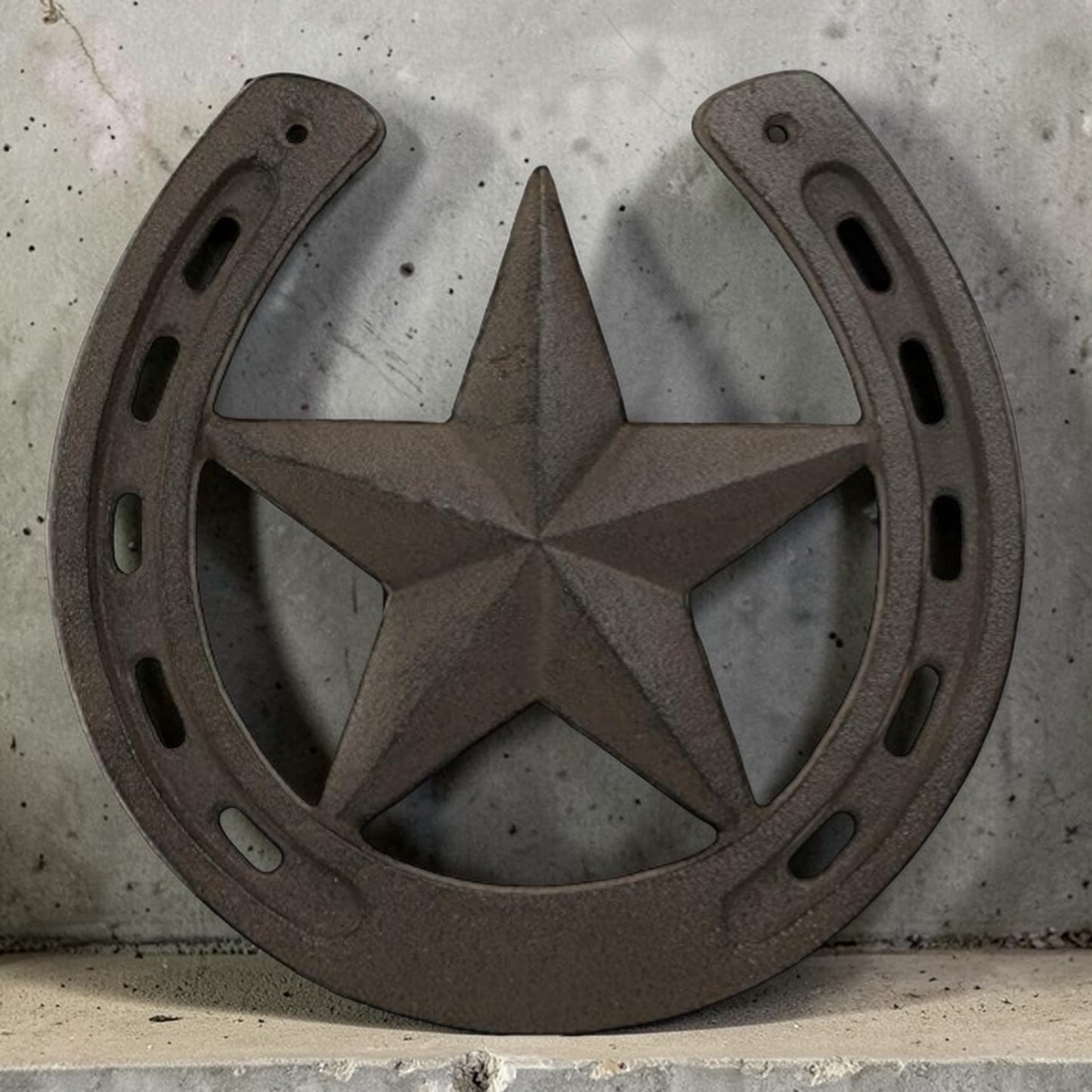 Rustic Cast Iron Texas Star Horseshoe Wall Plaque
