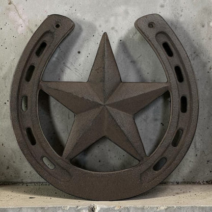 Rustic Cast Iron Texas Star Horseshoe Wall Plaque