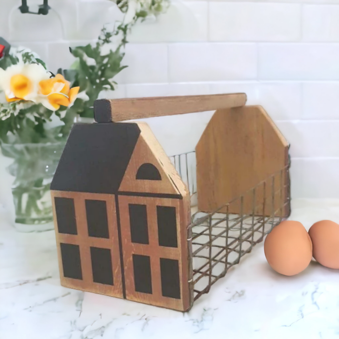 Rustic Folk Art Basket – Handmade Saltbox House Design from Reclaimed Lumber