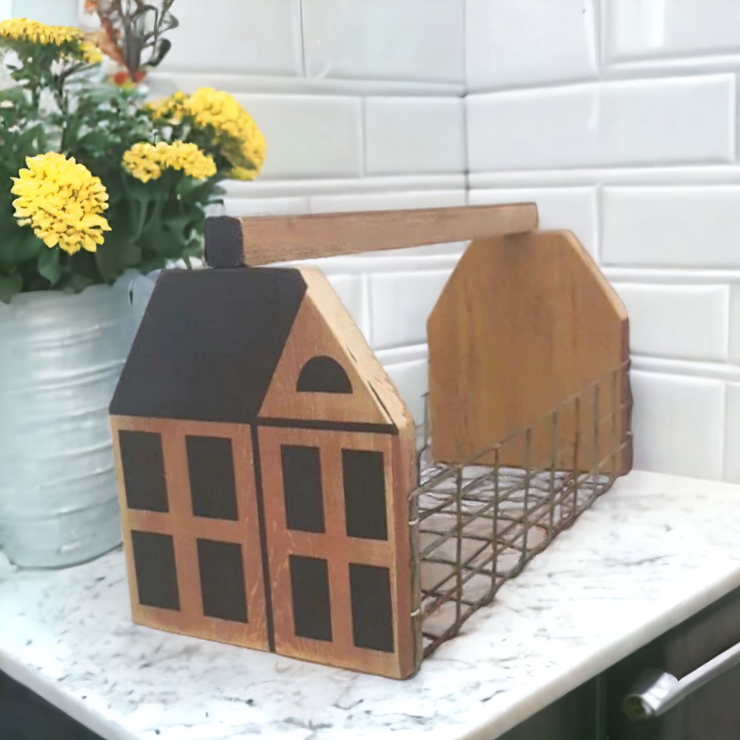 Rustic Folk Art Basket – Handmade Saltbox House Design from Reclaimed Lumber