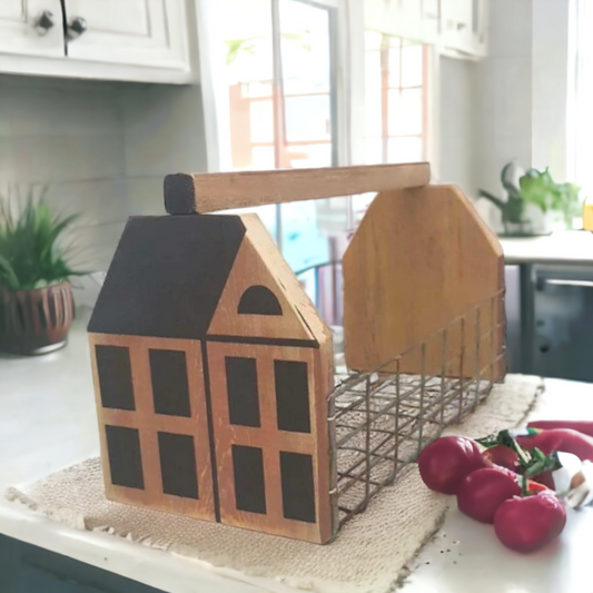 Rustic Folk Art Basket – Handmade Saltbox House Design from Reclaimed Lumber