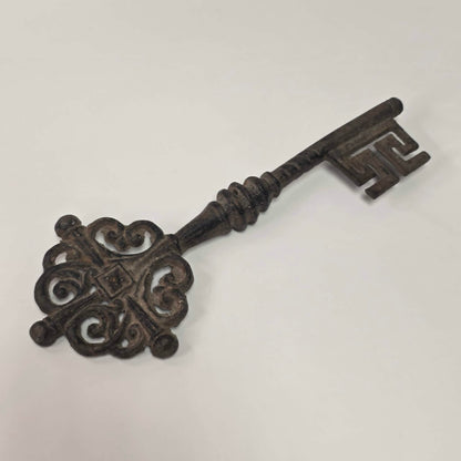 Large 12-inch cast iron Gothic castle decorative key.
