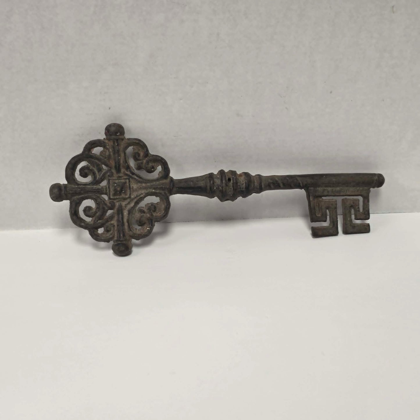 Large 12-inch cast iron Gothic castle decorative key.
