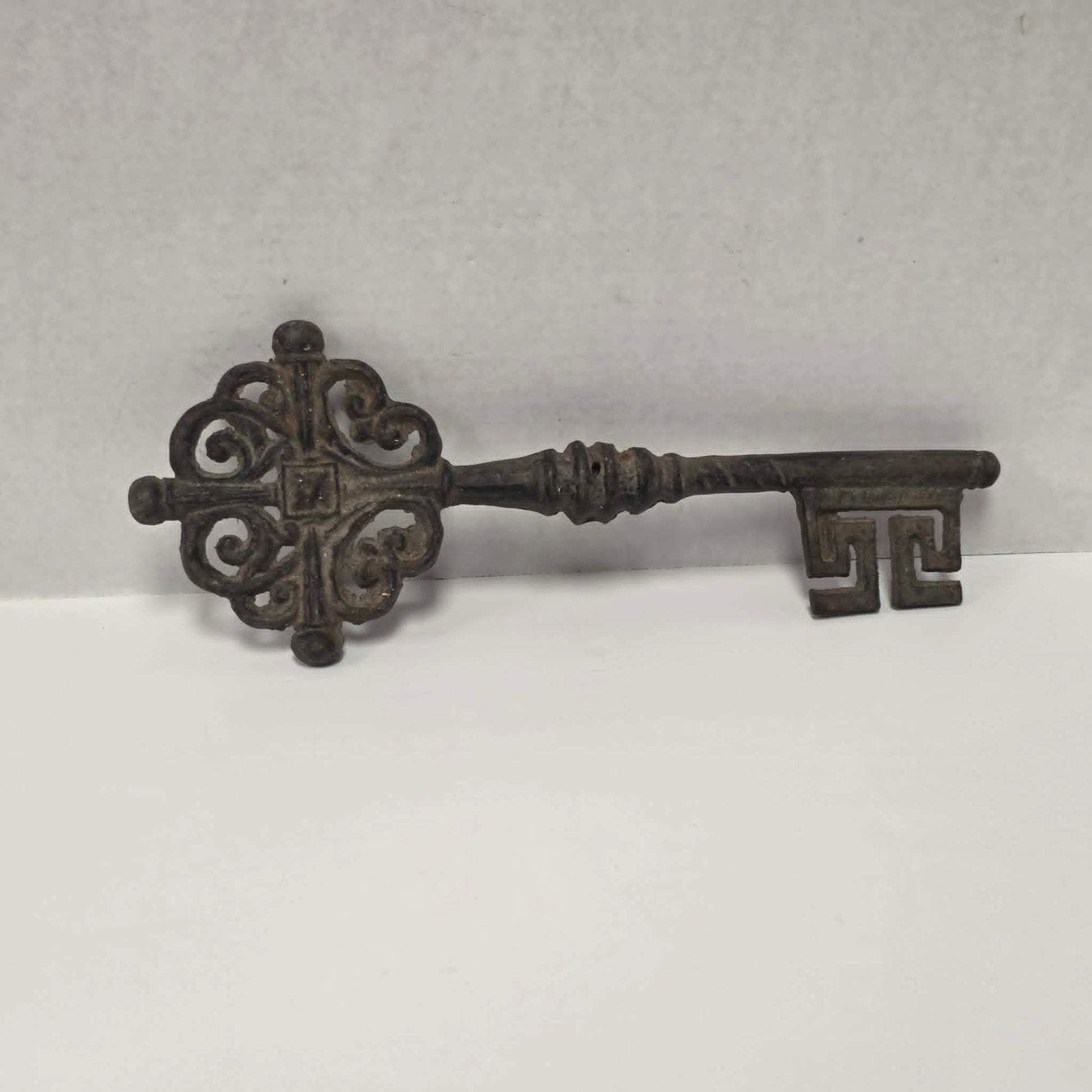 Large 12-inch cast iron Gothic castle decorative key.
