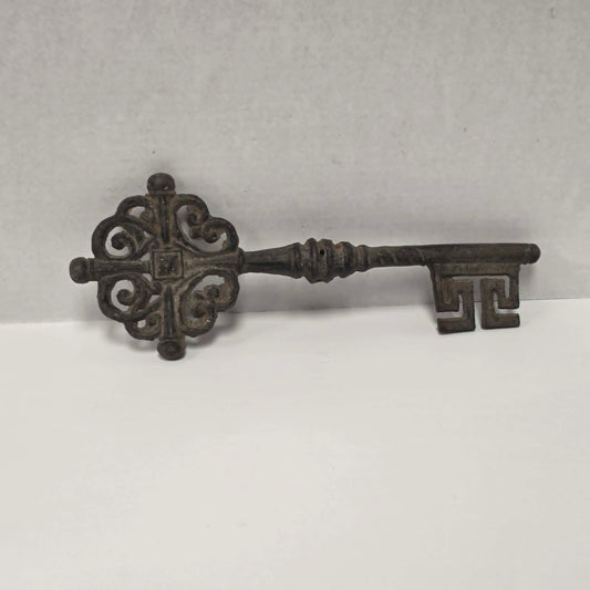 Large 12-inch cast iron Gothic castle decorative key.
