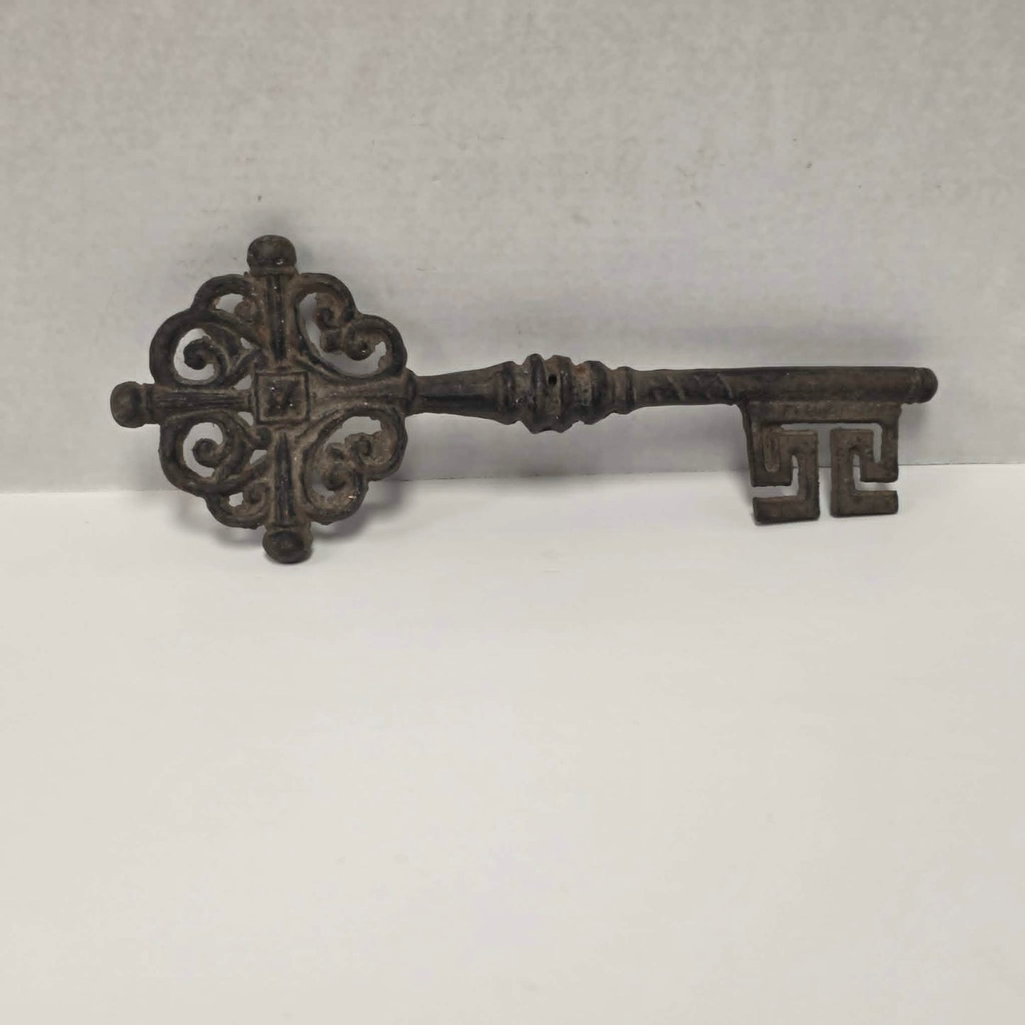 Large 12-inch cast iron Gothic castle decorative key.
