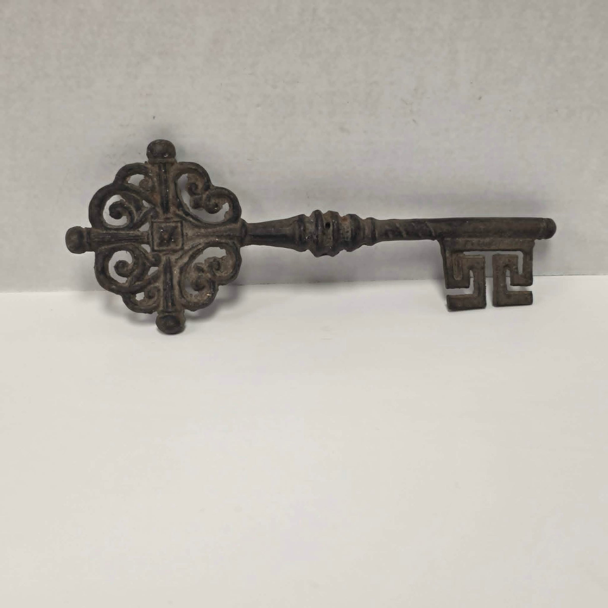Large 12-inch cast iron Gothic castle decorative key.
