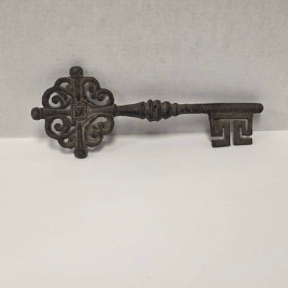 Large 12-inch cast iron Gothic castle decorative key.
