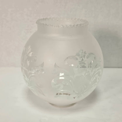 Vintage brass hurricane candle holder with elegant etched glass globe.