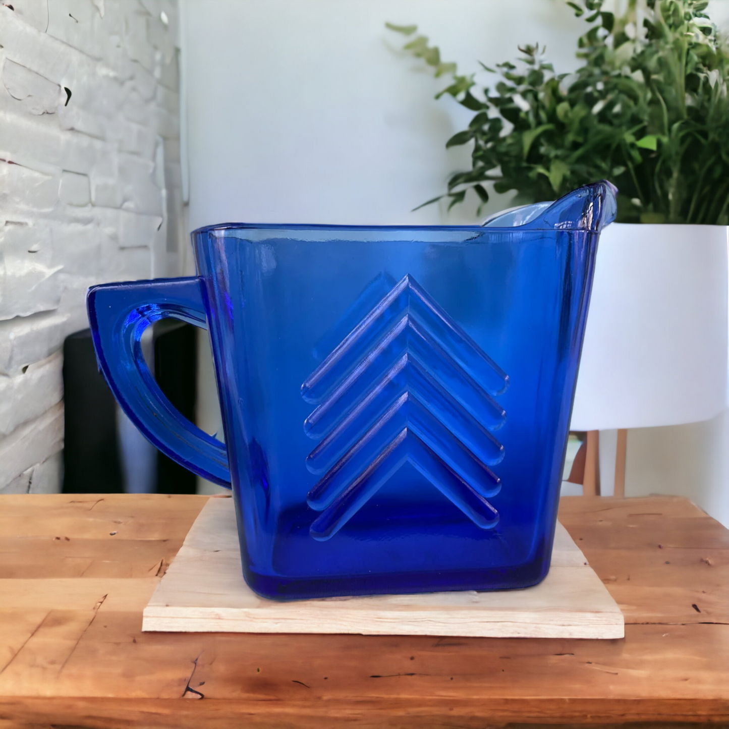 Cobalt Blue Chevron Depression Glass Creamer Pitcher Hazel Atlas