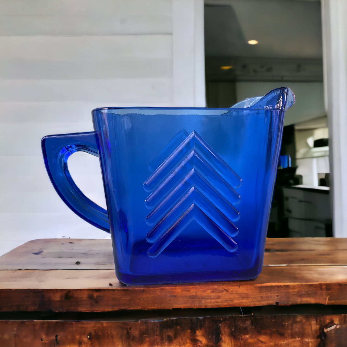 Cobalt Blue Chevron Depression Glass Creamer Pitcher Hazel Atlas