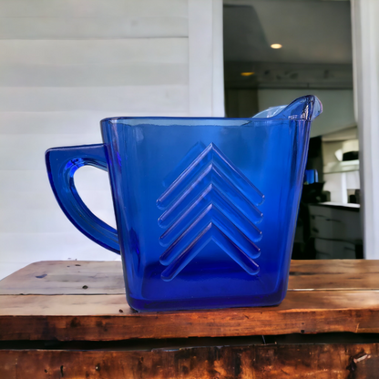 Cobalt Blue Chevron Depression Glass Creamer Pitcher Hazel Atlas