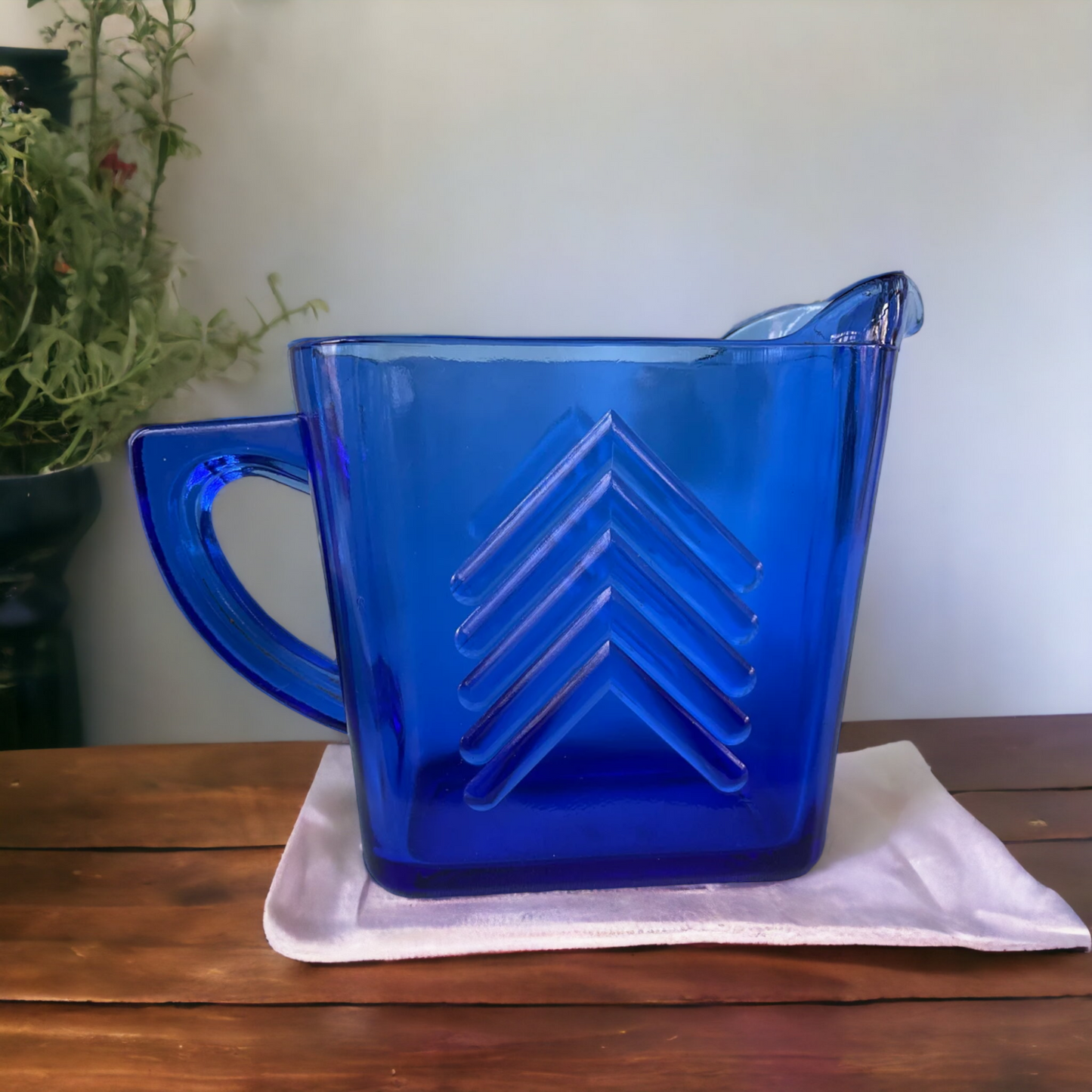Cobalt Blue Chevron Depression Glass Creamer Pitcher Hazel Atlas