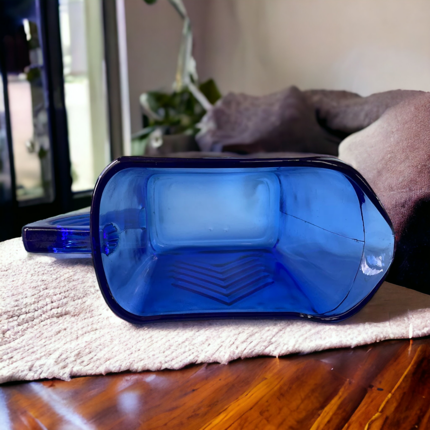 Cobalt Blue Chevron Depression Glass Creamer Pitcher Hazel Atlas