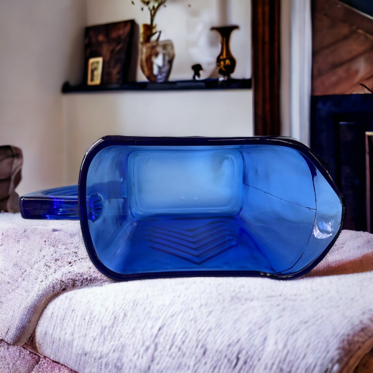 Cobalt Blue Chevron Depression Glass Creamer Pitcher Hazel Atlas