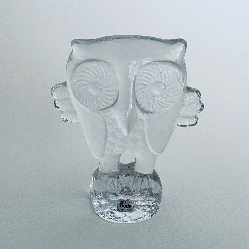 Vintage Boda Crystal Glass Owl Figure Sweden, Kosta Boda