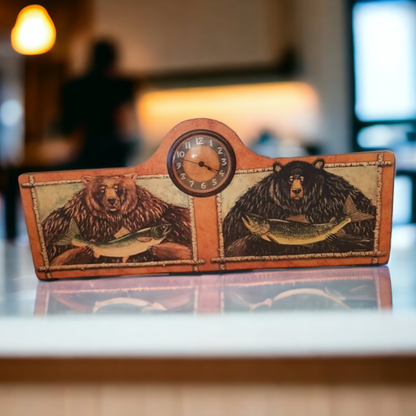 Hunting Themed Clock Grizzly Bear Fishing Salmon Hunt Camp Decor