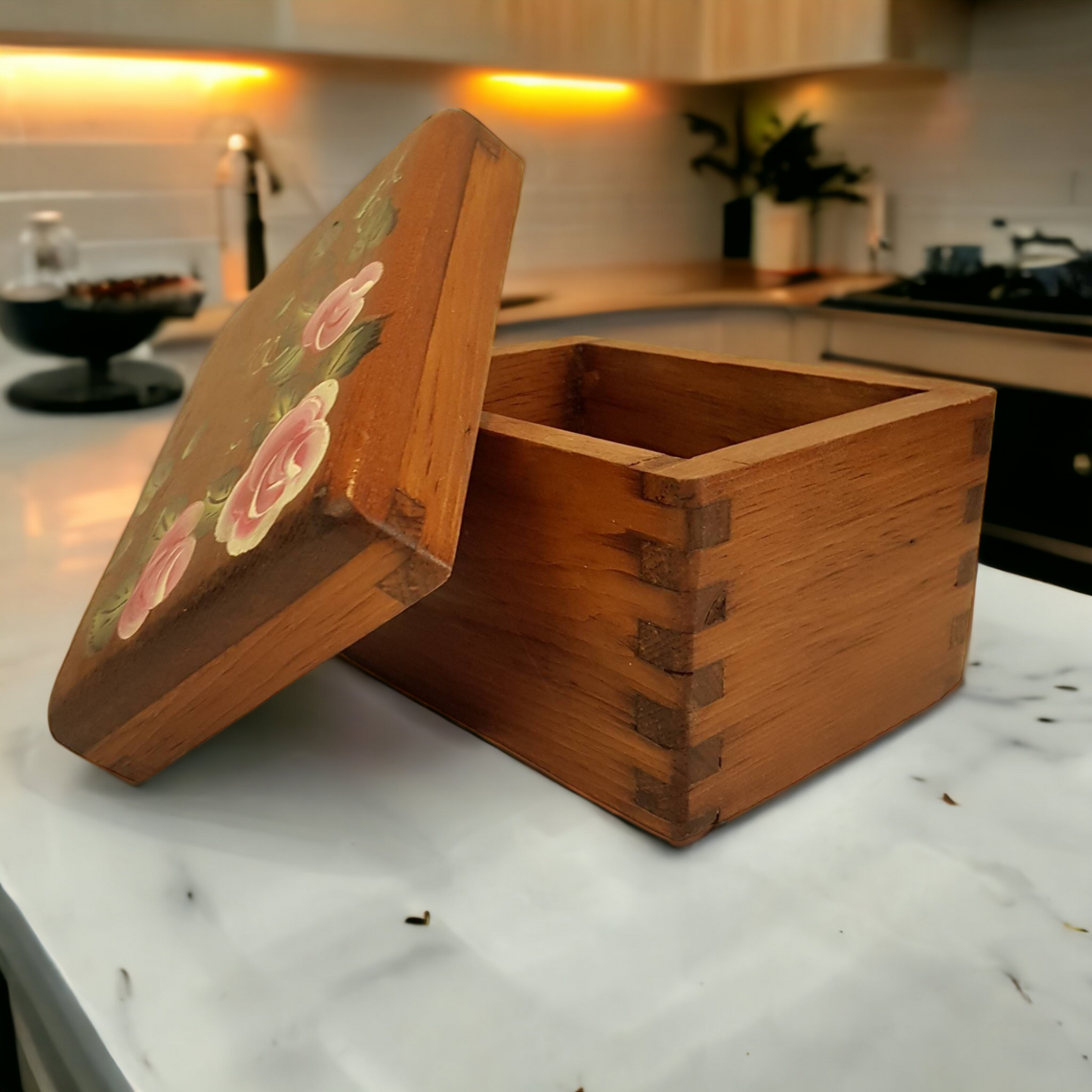 Finger Jointed Wooden Recipe Box Keepsake Dovetailed Box