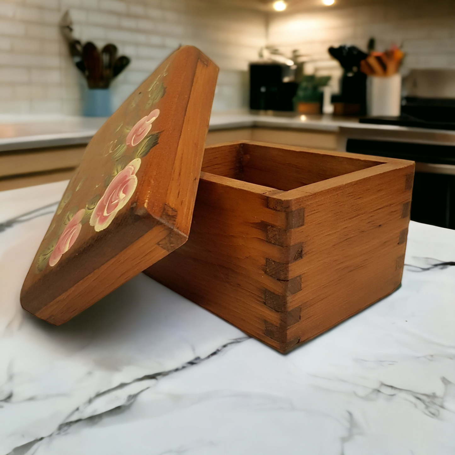 Finger Jointed Wooden Recipe Box Keepsake Dovetailed Box