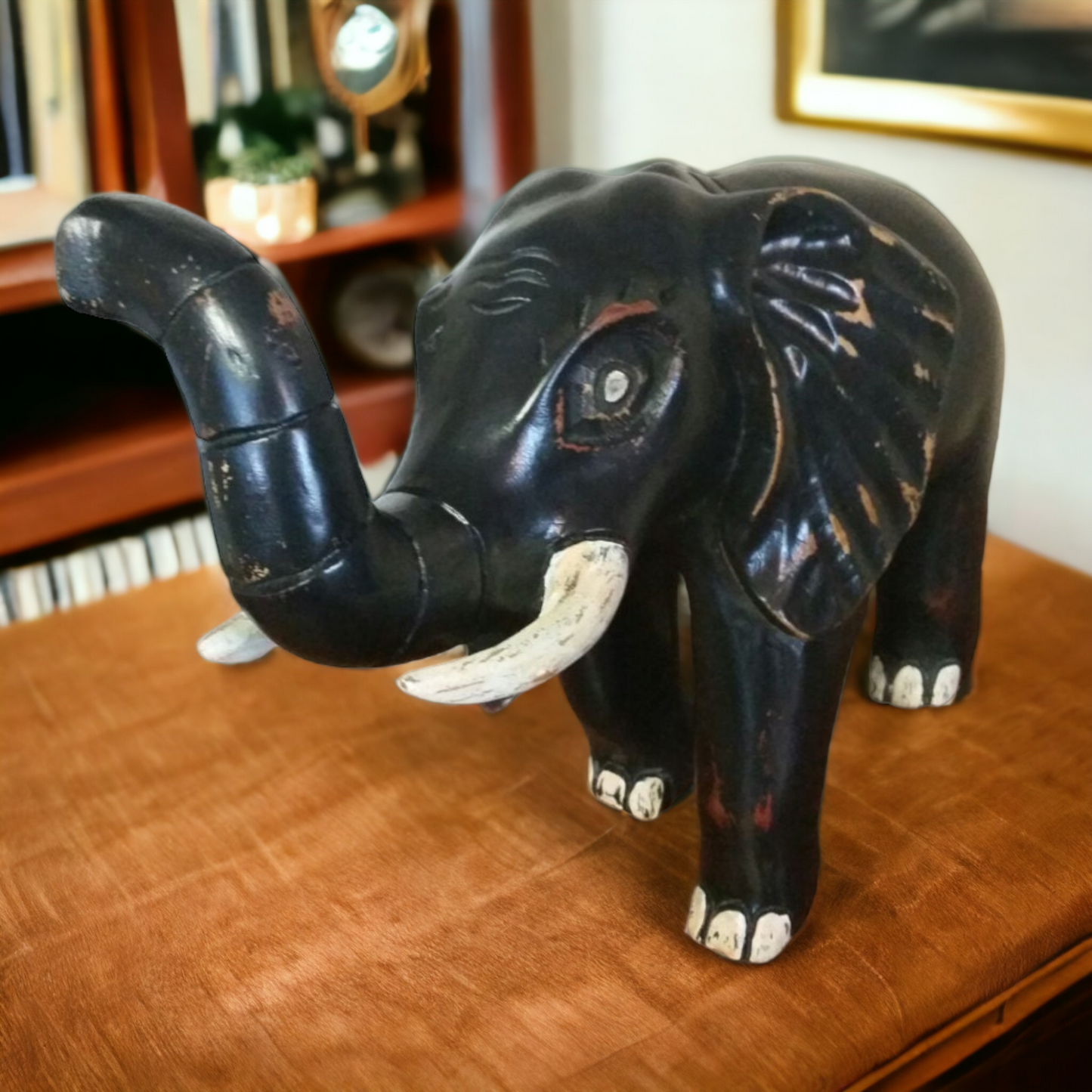 African Elephant Large Hand Carved Wooden Safari Decor
