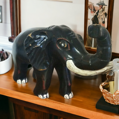 African Elephant Large Hand Carved Wooden Safari Decor