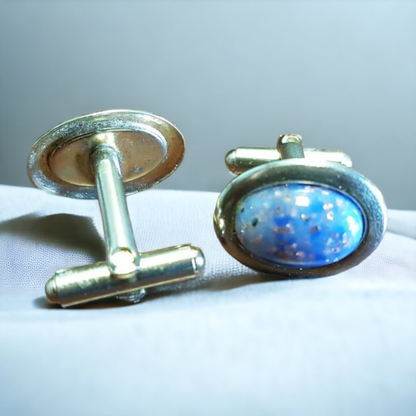 Mens Vintage Cufflinks Blue Opal