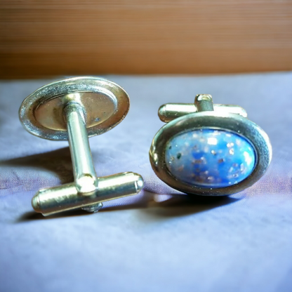 Mens Vintage Cufflinks Blue Opal
