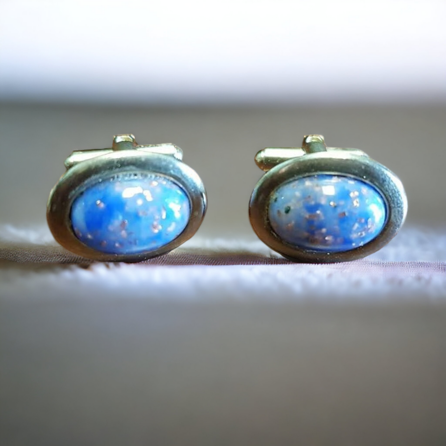 Mens Vintage Cufflinks Blue Opal