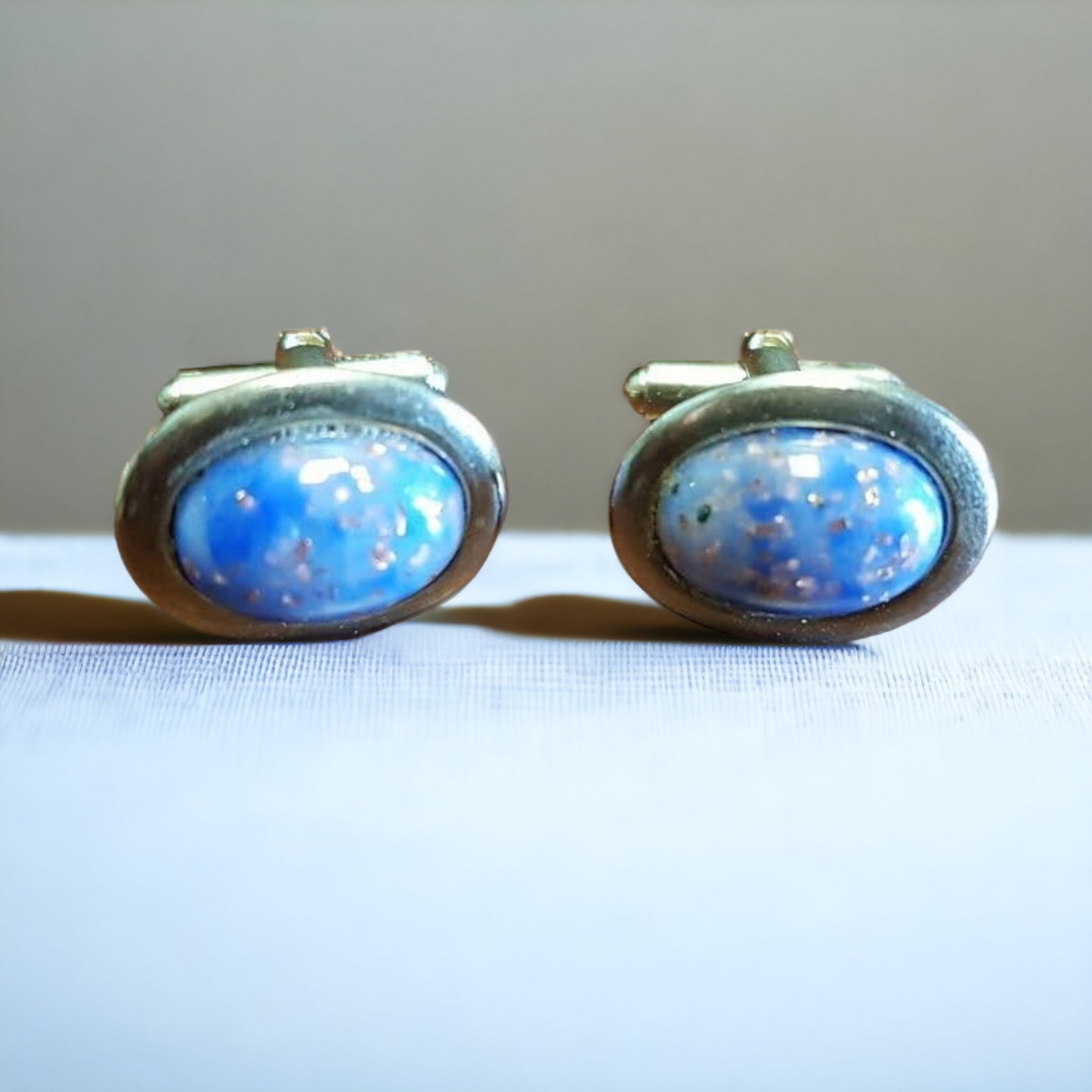 Mens Vintage Cufflinks Blue Opal