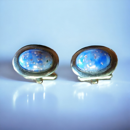 Mens Vintage Cufflinks Blue Opal