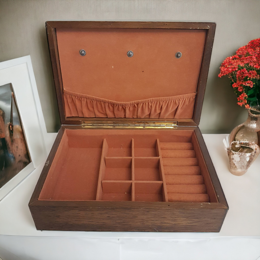 MCM Wooden Jewelry Box Marquetry Dresser Top Box