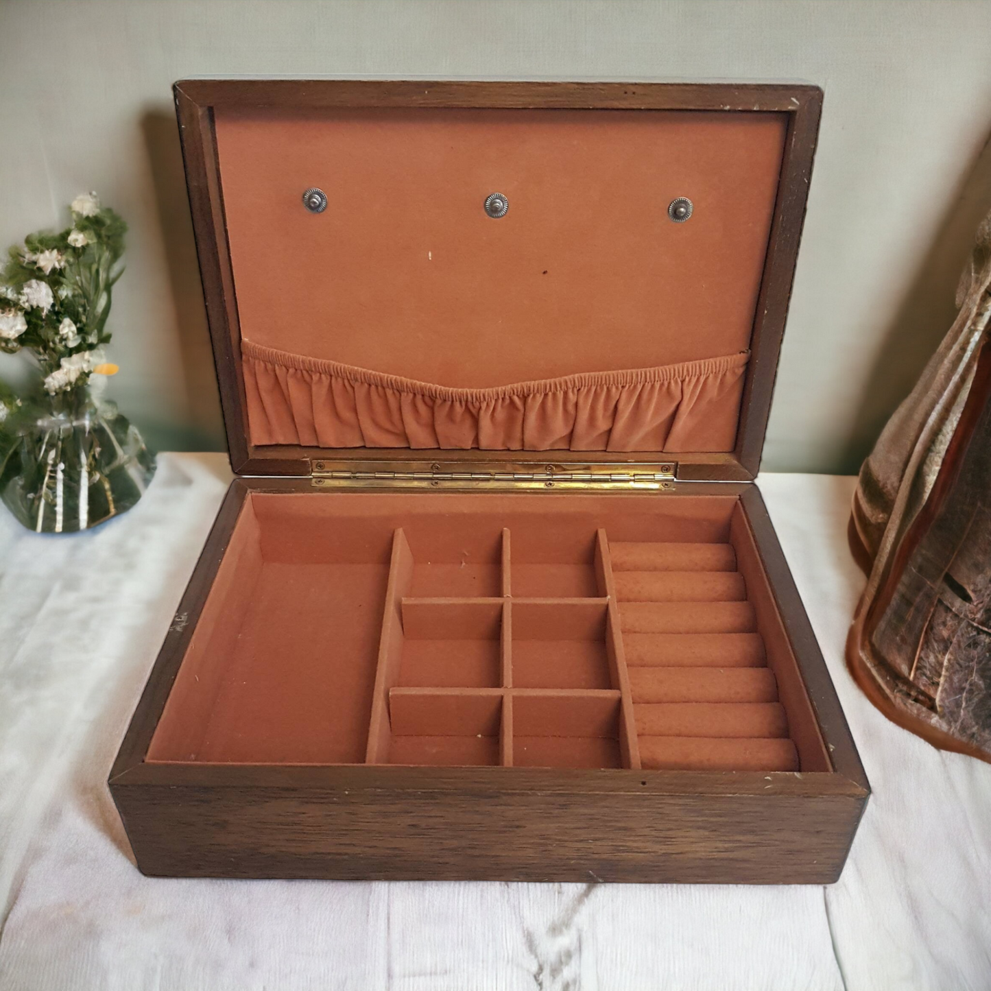 MCM Wooden Jewelry Box Marquetry Dresser Top Box