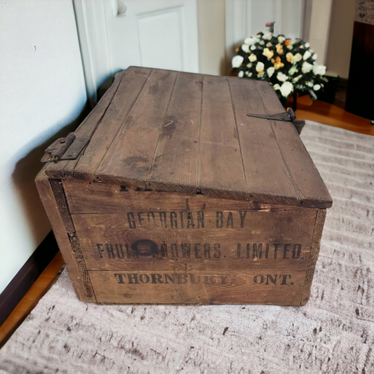 Antique Wooden Storage Box With Angled Lid Modified Fruit Crate