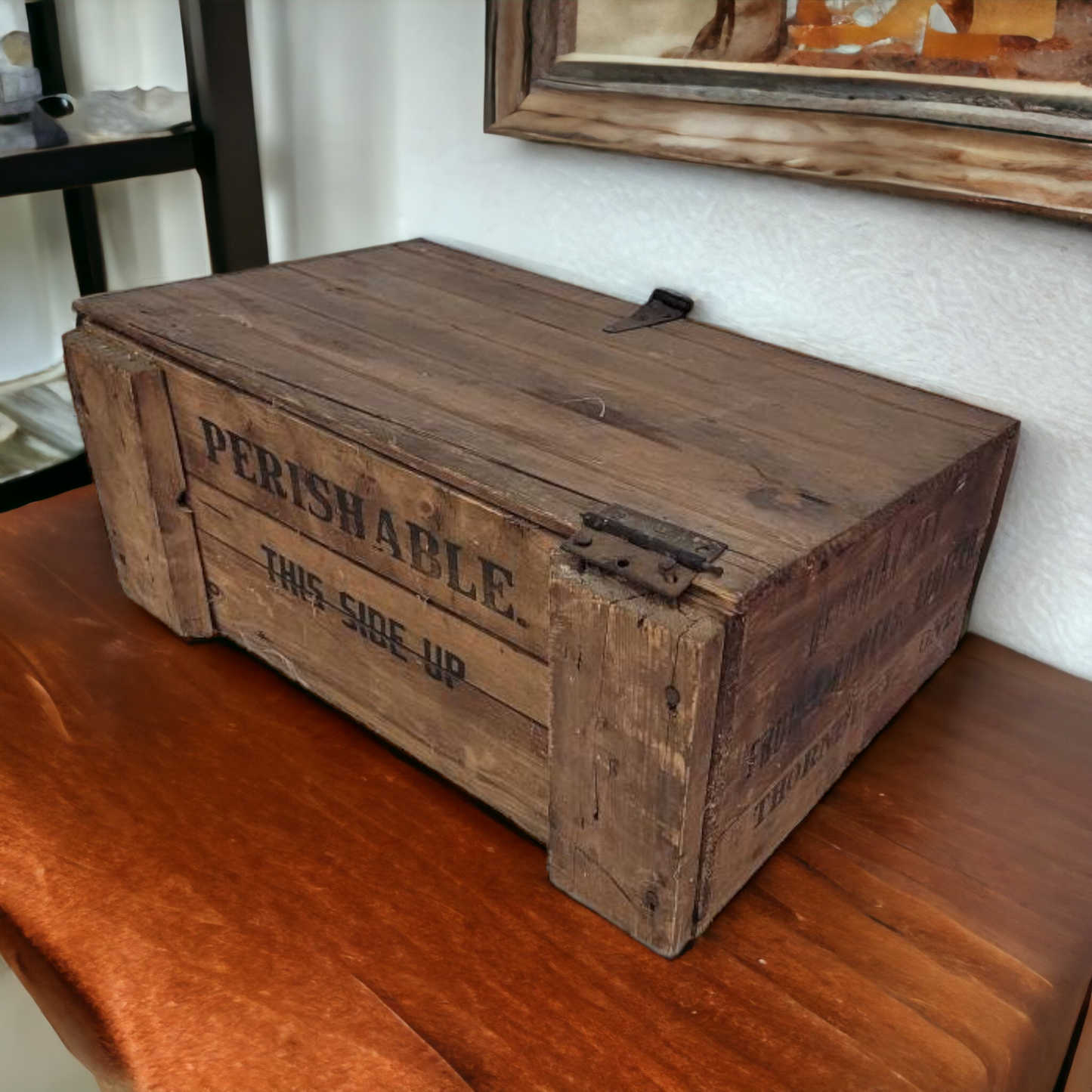 Antique Wooden Storage Box With Angled Lid Modified Fruit Crate