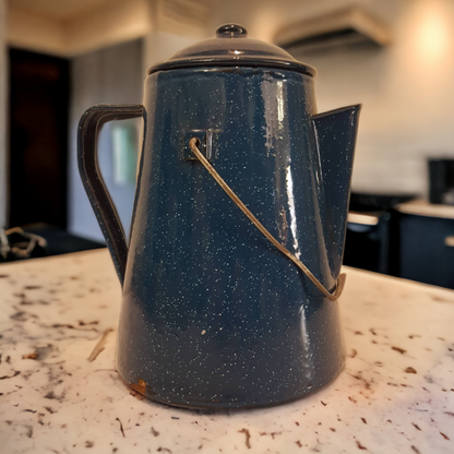 Blue Graniteware Enamelware Coffee Percolator Kettle