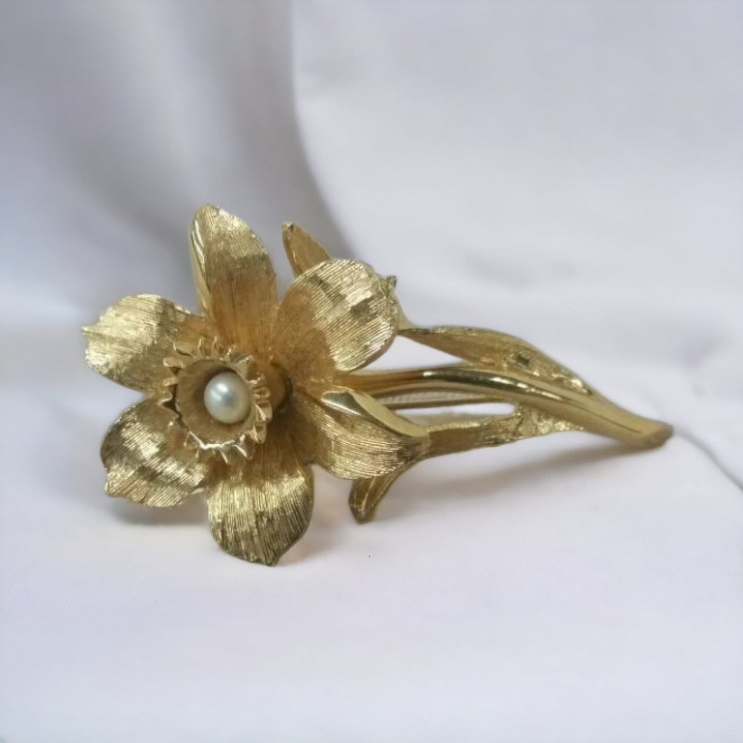 Vintage D'orlan Flower Brooch With Pearl Center