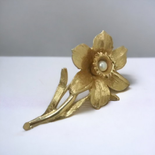 Vintage D'orlan Flower Brooch With Pearl Center