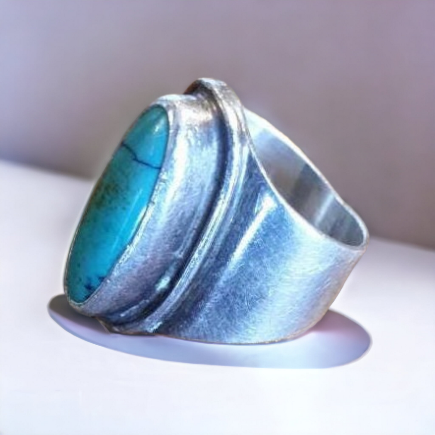 Antique Sterling Silver & Turquoise Gem Ring