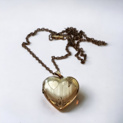 Antique Art Deco Gold Heart Shaped Locket Sweetheart Gift